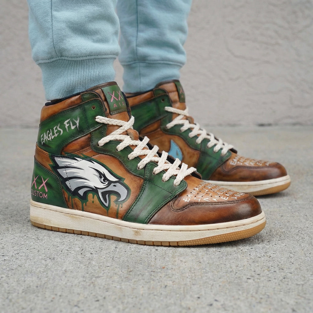 Custom AJ 1s Shoes Green Brown Eagles Theme-oicustom