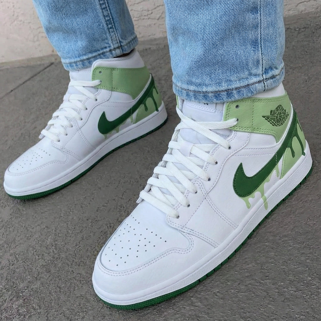 Custom AJ 1s Shoes Green Drip Design-oicustom