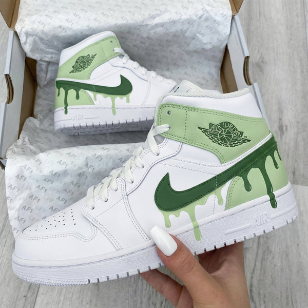 Custom AJ 1s Shoes Green Drip Design-oicustom