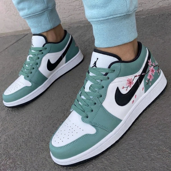 Custom AJ 1s Shoes Green Pink Cherry Blossom-oicustom