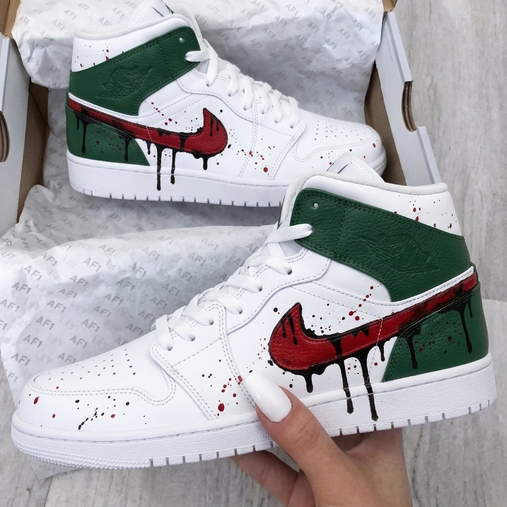 Custom AJ 1s Shoes Green Red Dripping Paint-oicustom