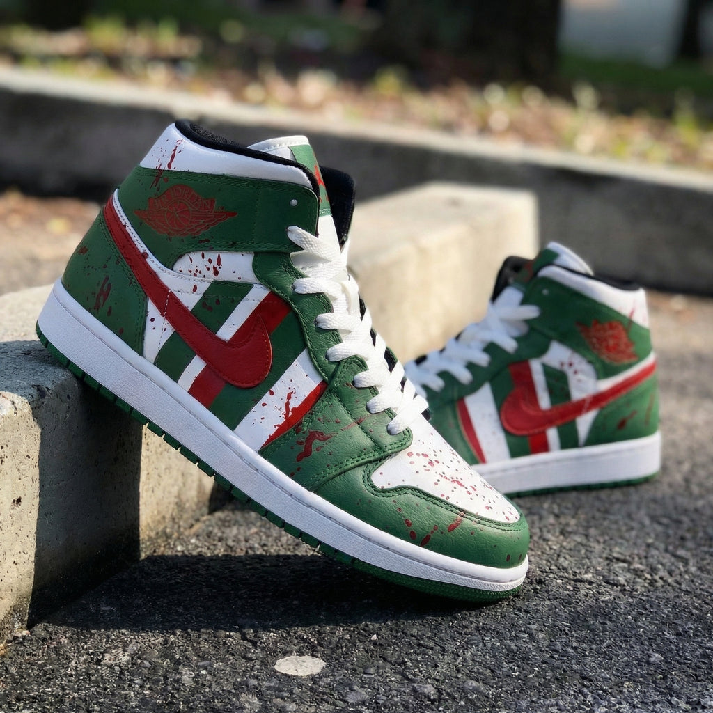 Custom AJ 1s Shoes Green Red with Blood - Splatter Pattern-oicustom