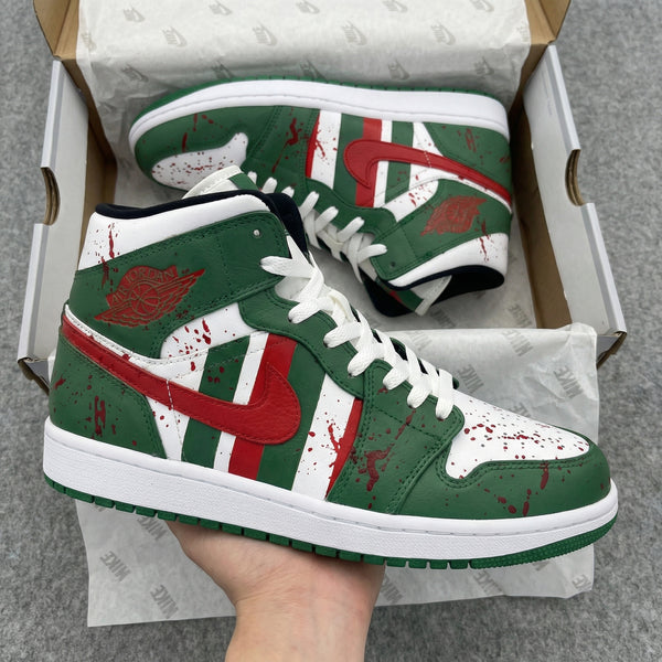 Custom AJ 1s Shoes Green Red with Blood - Splatter Pattern-oicustom
