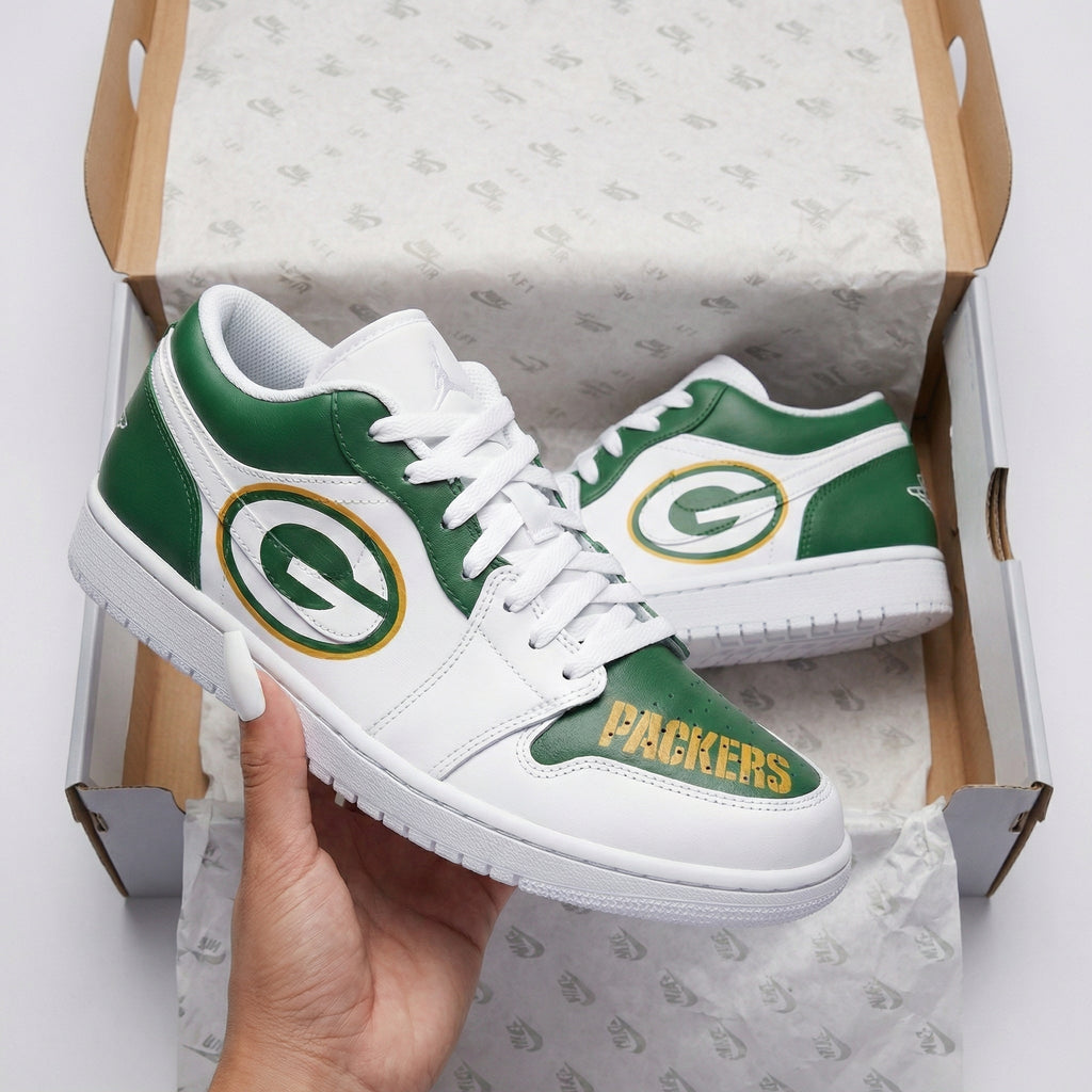 Custom AJ 1s Shoes Green Yellow Packers Logo-oicustom