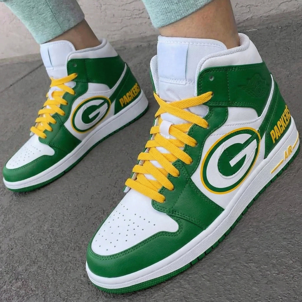 Custom AJ 1s Shoes Green Yellow Packers Theme-oicustom