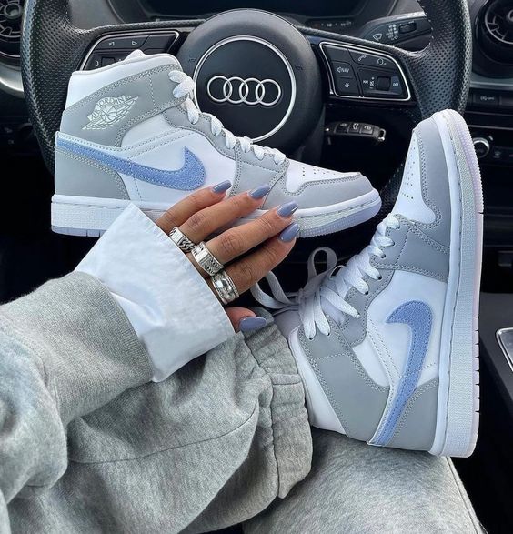 Custom AJ 1s Shoes Grey Baby Blue Design-oicustom