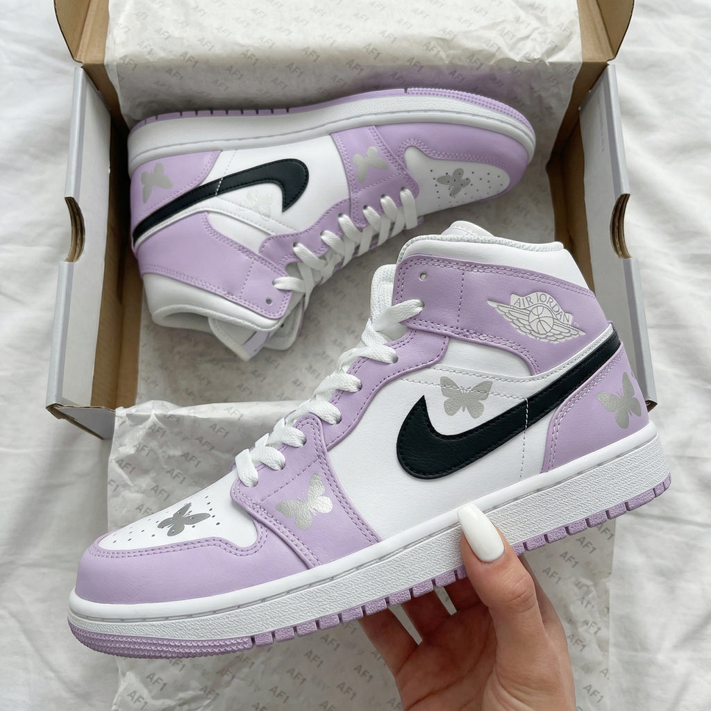 Custom AJ 1s Shoes Lavender Black Butterflies-oicustom