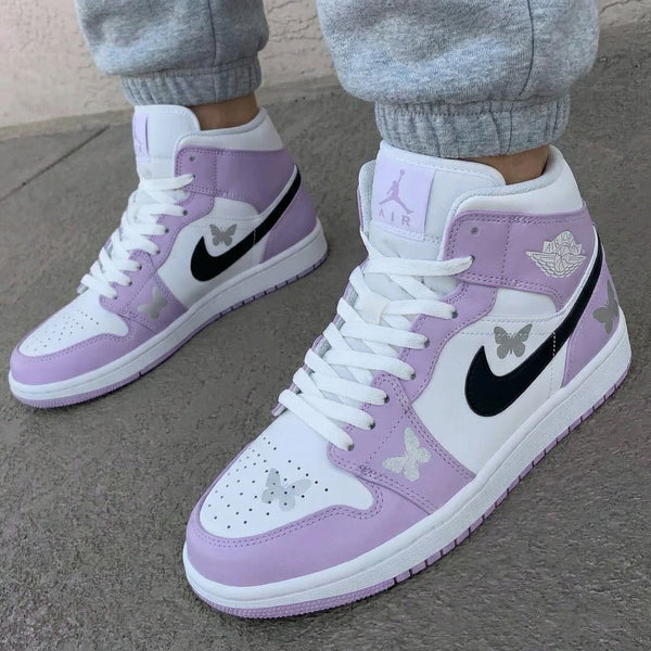Custom AJ 1s Shoes Lavender Black Butterflies-oicustom