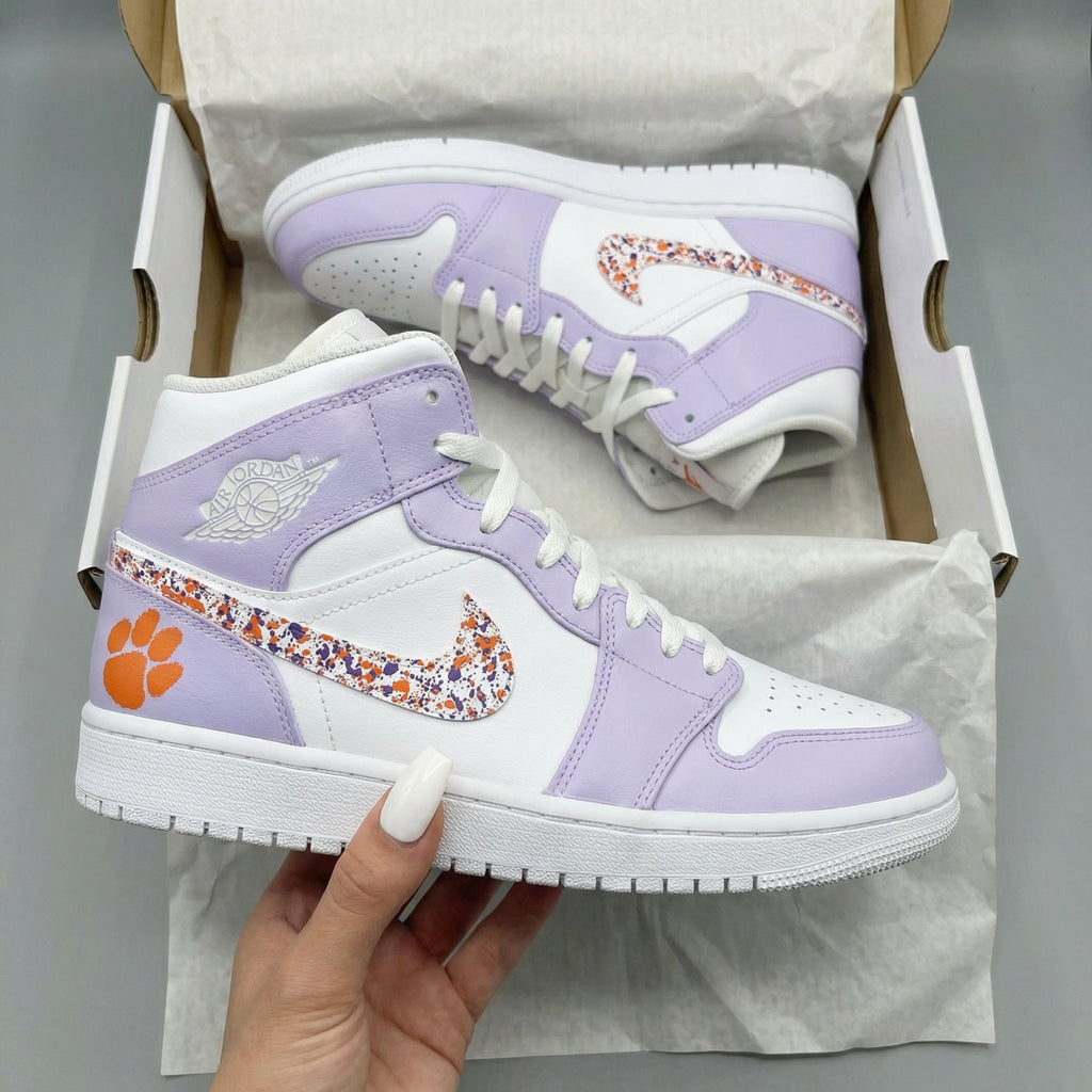 Custom AJ 1s Shoes Lavender Splatter Paw Print-oicustom