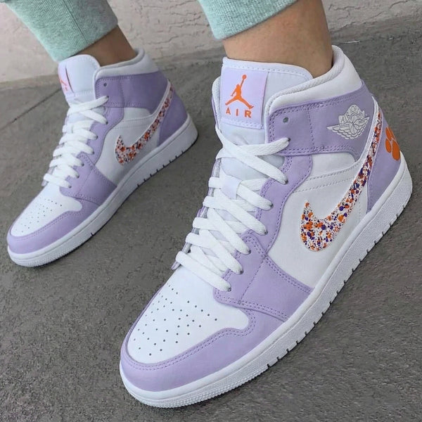 Custom AJ 1s Shoes Lavender Splatter Paw Print-oicustom