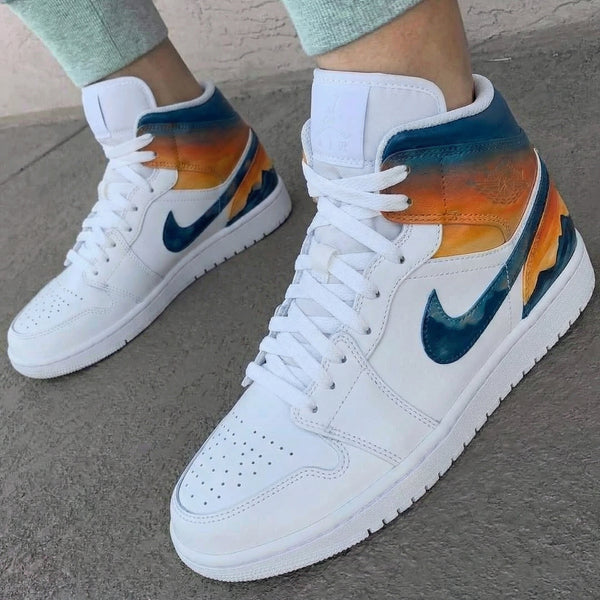 Custom AJ 1s Shoes Orange Blue Mountain Sunset Pattern-oicustom