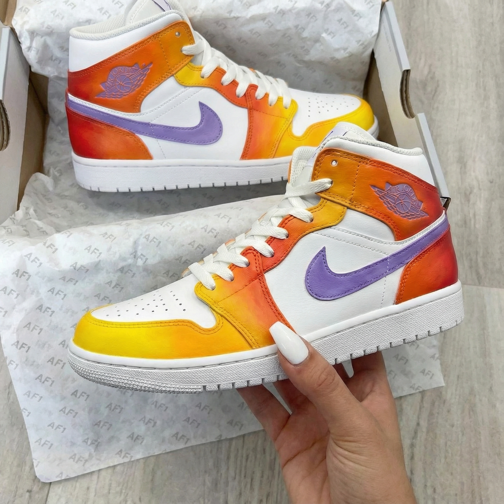 Custom AJ 1s Shoes Orange Purple Color - Block Design-oicustom