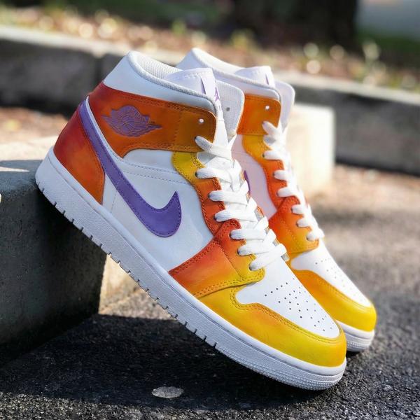 Custom AJ 1s Shoes Orange Purple Color - Block Design-oicustom