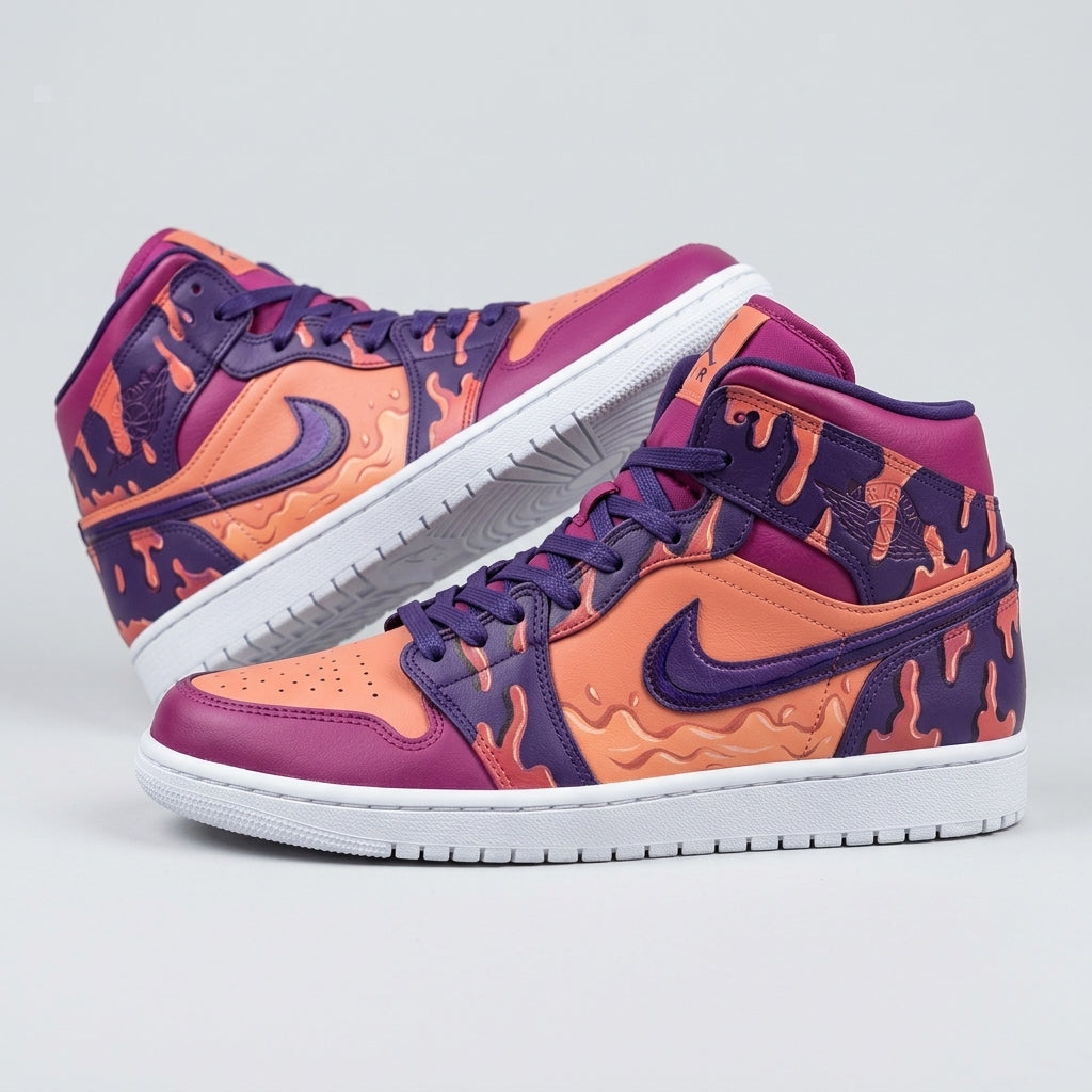 Custom AJ 1s Shoes Orange Purple Dripping Pattern-oicustom