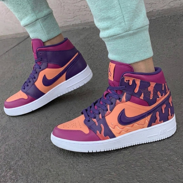 Custom AJ 1s Shoes Orange Purple Dripping Pattern-oicustom