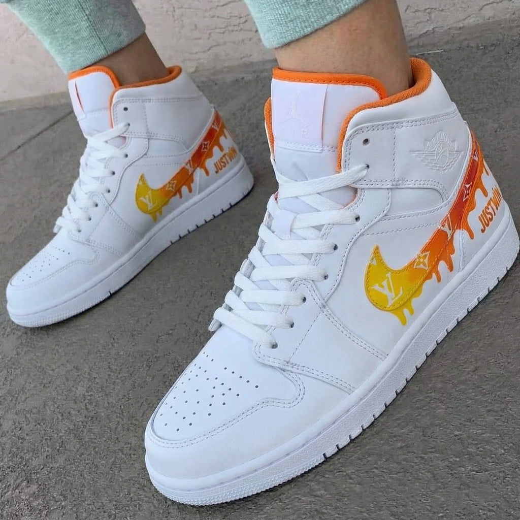 Custom AJ 1s Shoes Orange Yellow LV Drip Design-oicustom