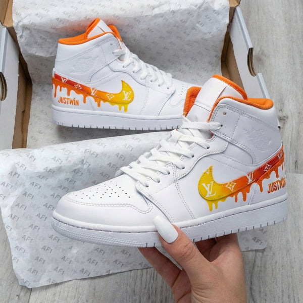 Custom AJ 1s Shoes Orange Yellow LV Drip Design-oicustom