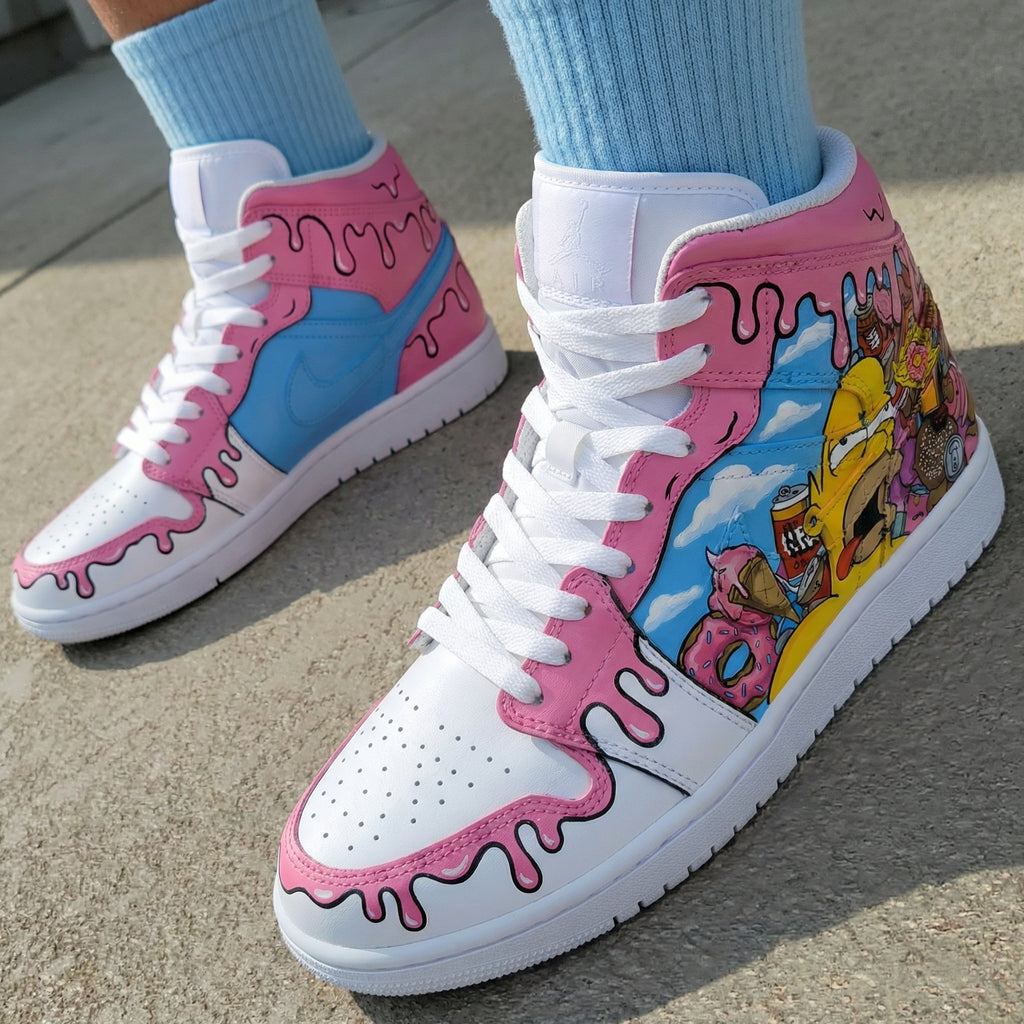 Custom AJ 1s Shoes Pink Blue Simpsons Design-oicustom