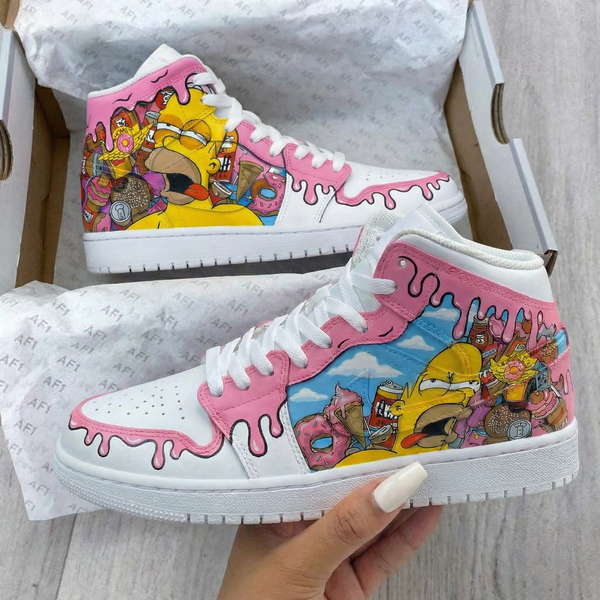 Custom AJ 1s Shoes Pink Blue Simpsons Design-oicustom