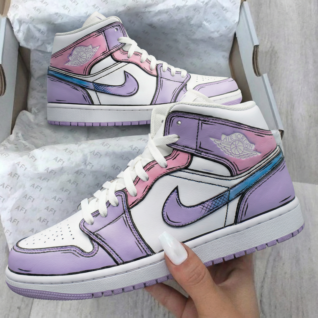 Custom AJ 1s Shoes Pink Purple Cartoon Style-oicustom