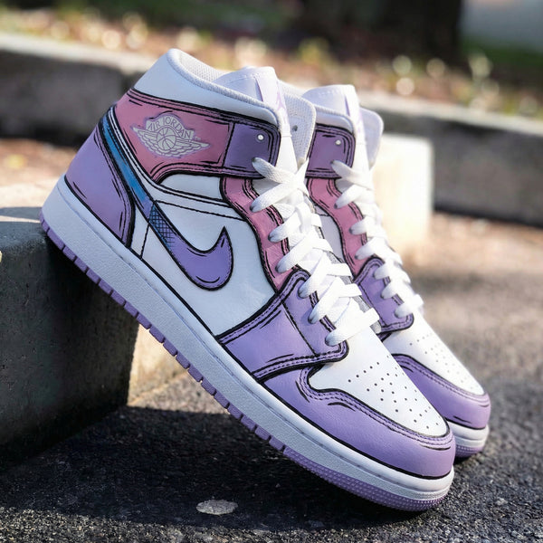 Custom AJ 1s Shoes Pink Purple Cartoon Style-oicustom