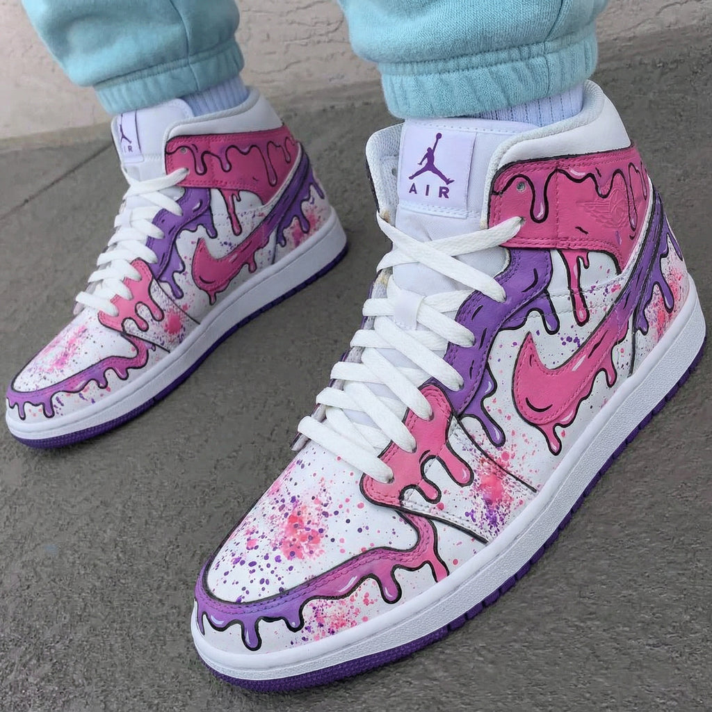 Custom AJ 1s Shoes Pink Purple Drip Design-oicustom