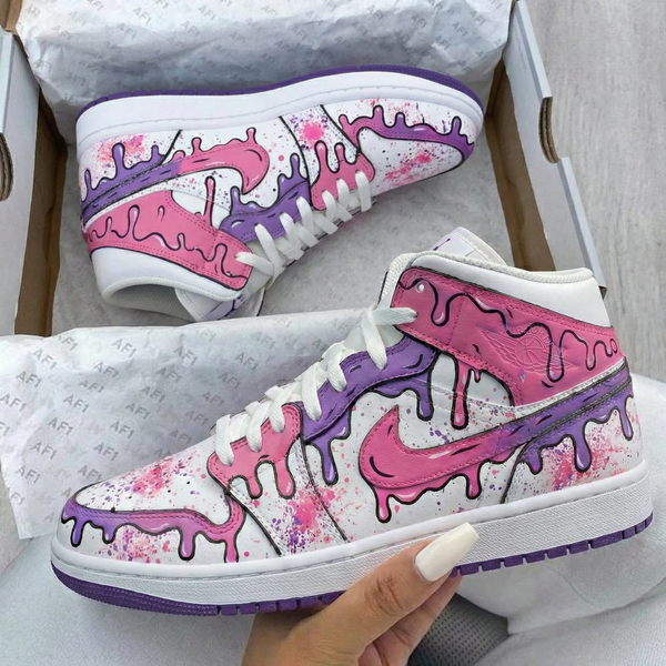 Custom AJ 1s Shoes Pink Purple Drip Design-oicustom