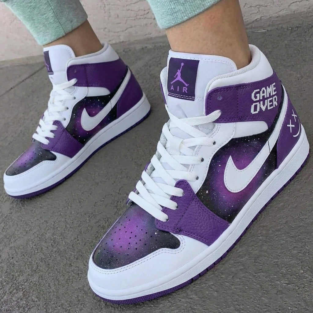 Custom AJ 1s Shoes Purple Black Game Over Theme-oicustom
