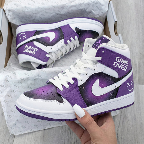 Custom AJ 1s Shoes Purple Black Game Over Theme-oicustom