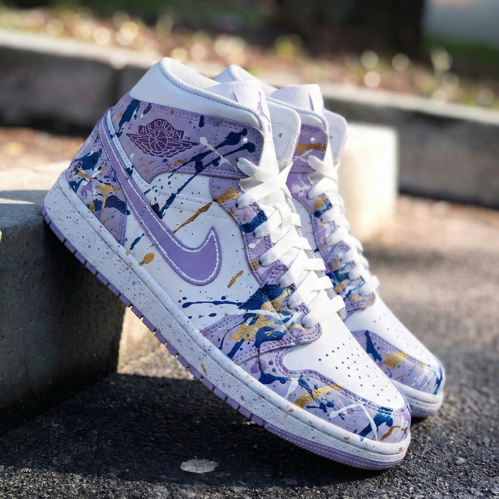 Custom AJ 1s Shoes Purple Blue Gold Splatter Design-oicustom