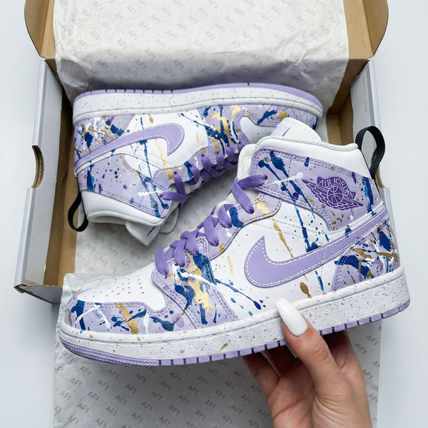 Custom AJ 1s Shoes Purple Blue Gold Splatter Design-oicustom