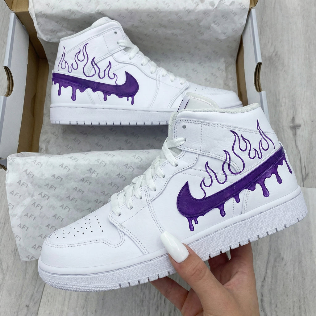 Custom AJ 1s Shoes Purple Flame Drip Design-oicustom