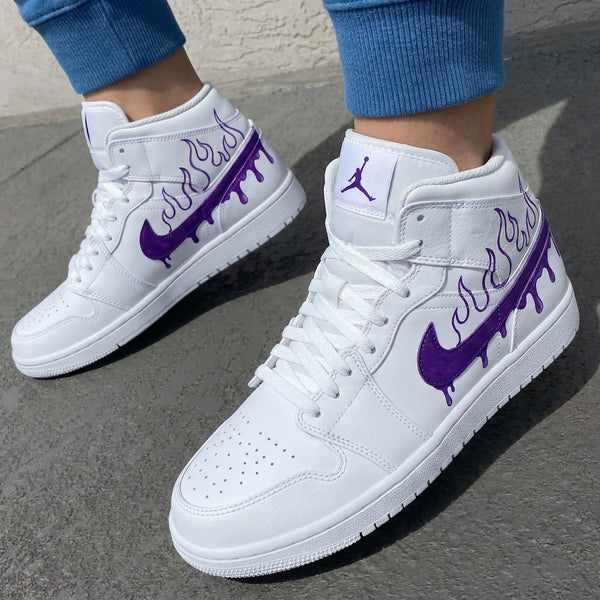 Custom AJ 1s Shoes Purple Flame Drip Design-oicustom