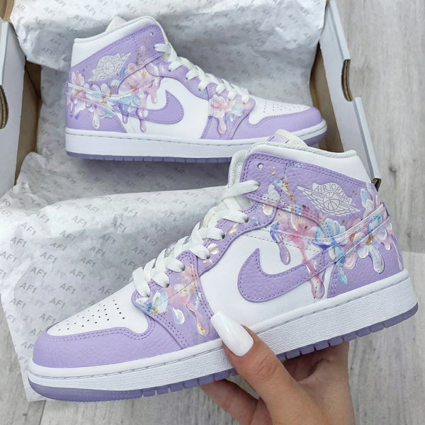 Custom AJ 1s Shoes Purple Floral Design-oicustom
