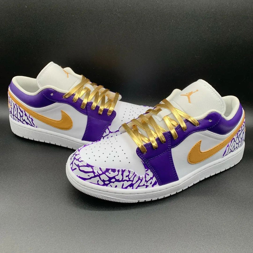 Custom AJ 1s Shoes Purple Gold Crackle Pattern-oicustom