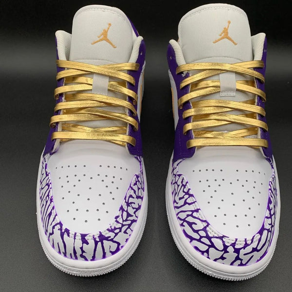 Custom AJ 1s Shoes Purple Gold Crackle Pattern-oicustom