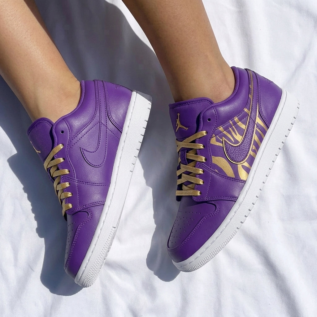 Custom AJ 1s Shoes Purple Gold Striped-oicustom