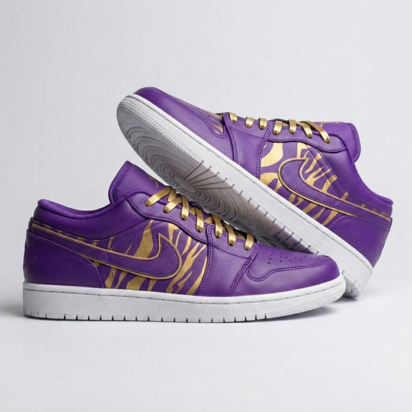 Custom AJ 1s Shoes Purple Gold Striped-oicustom