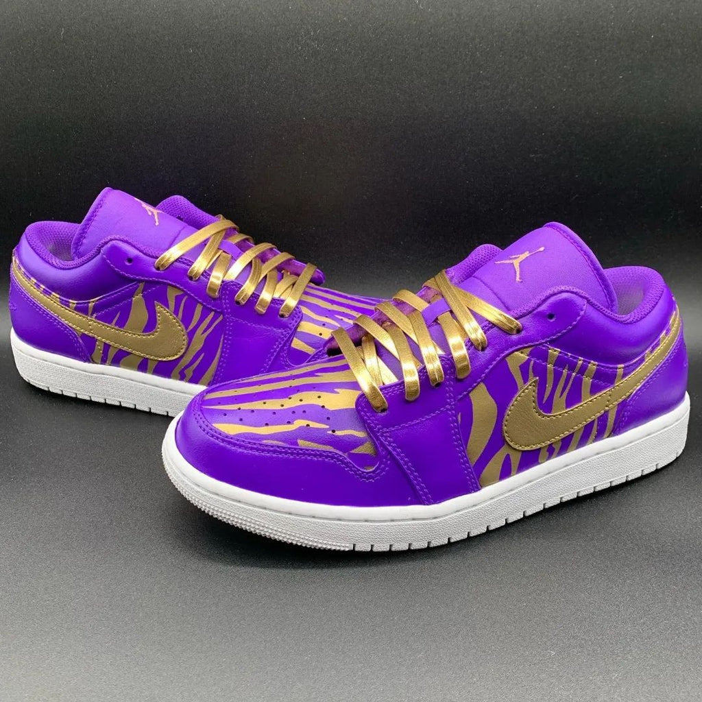 Custom AJ 1s Shoes Purple Gold Zebra Pattern-oicustom