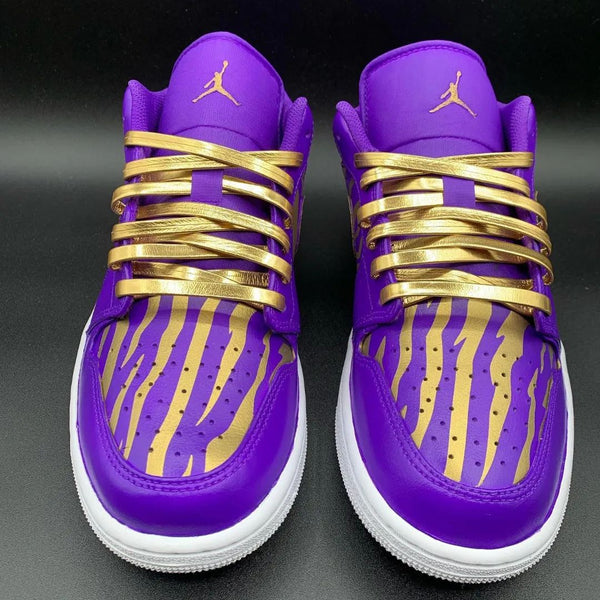 Custom AJ 1s Shoes Purple Gold Zebra Pattern-oicustom