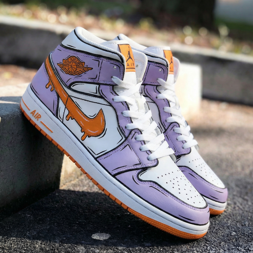 Custom AJ 1s Shoes Purple Orange Cartoon Pattern-oicustom