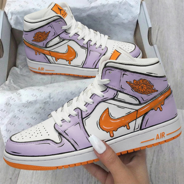 Custom AJ 1s Shoes Purple Orange Cartoon Pattern-oicustom