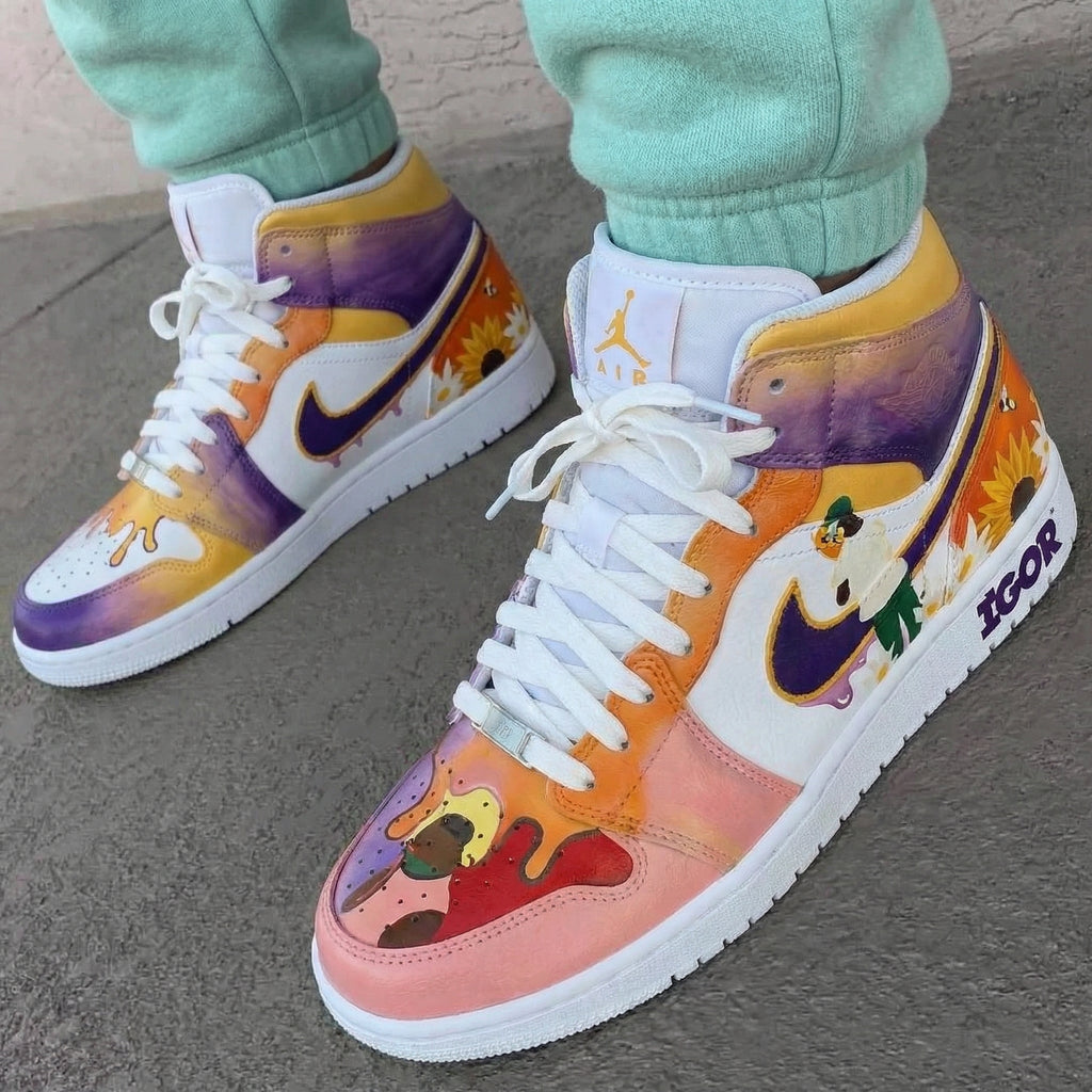 Custom AJ 1s Shoes Purple Orange Sunflower Design-oicustom