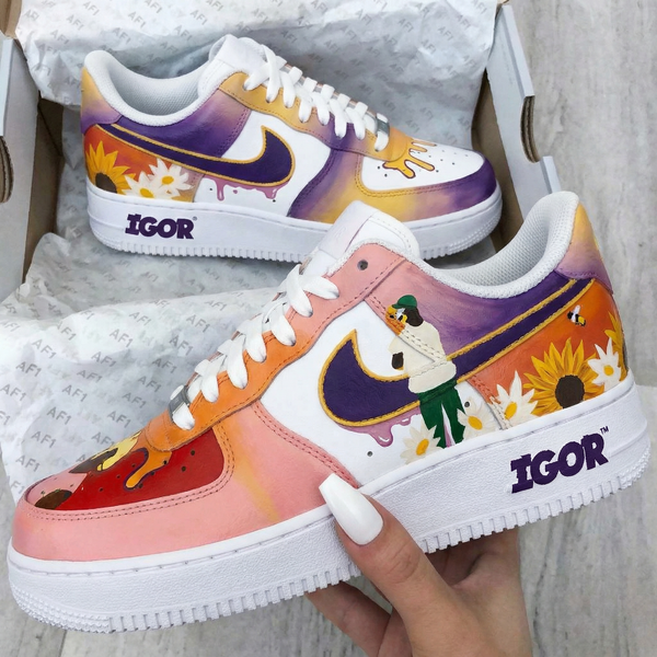 Custom AJ 1s Shoes Purple Orange Sunflower Design-oicustom
