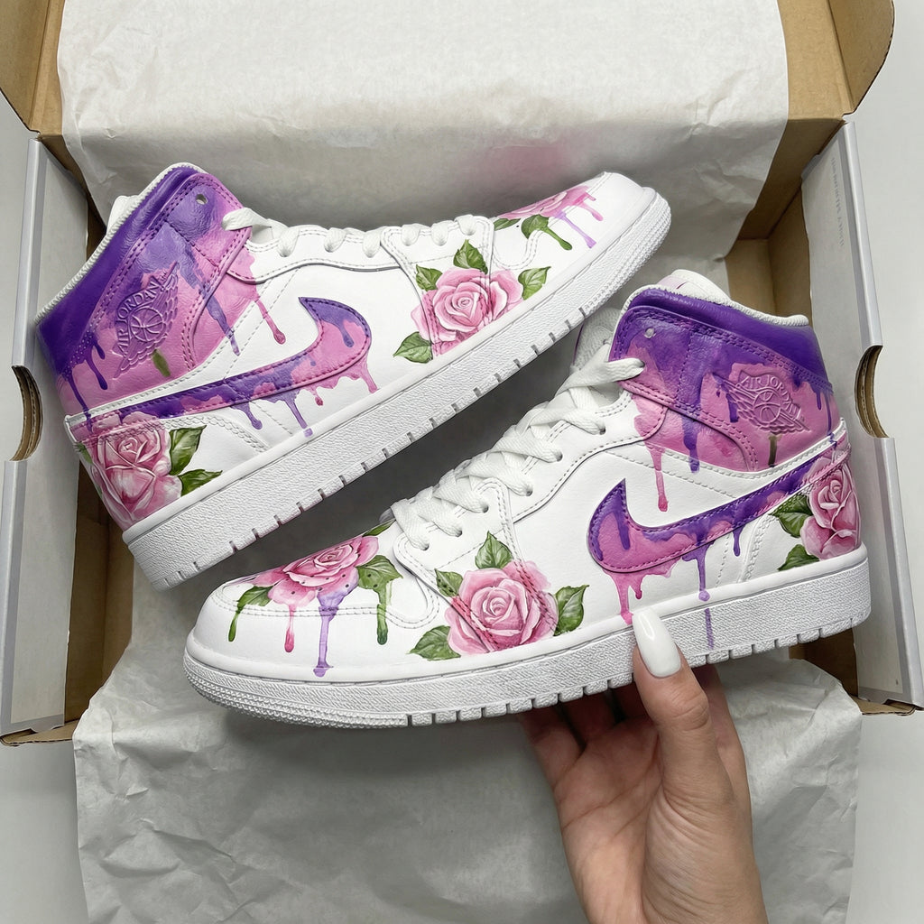 Custom AJ 1s Shoes Purple Pink Rose Pattern-oicustom