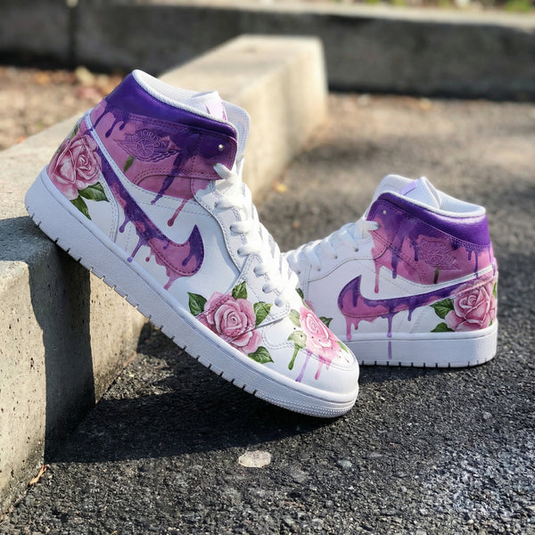 Custom AJ 1s Shoes Purple Pink Rose Pattern-oicustom
