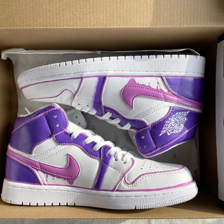 Custom AJ 1s Shoes Purple Pink Splash Design-oicustom