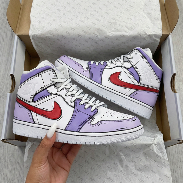 Custom AJ 1s Shoes Purple Red Cartoon Style-oicustom