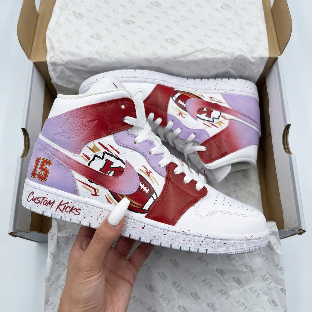 Custom AJ 1s Shoes Purple Red Football Theme-oicustom