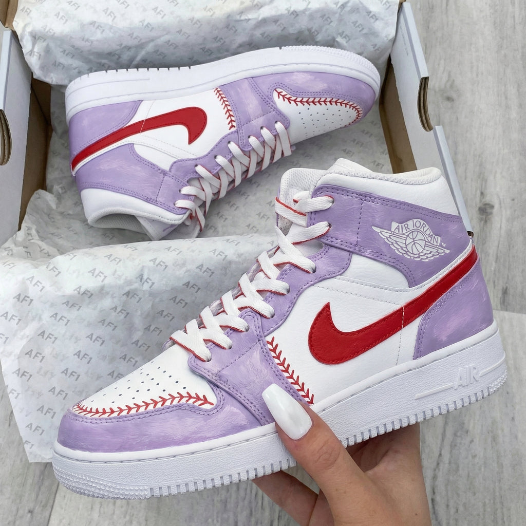 Custom AJ 1s Shoes Purple White Baseball Design-oicustom